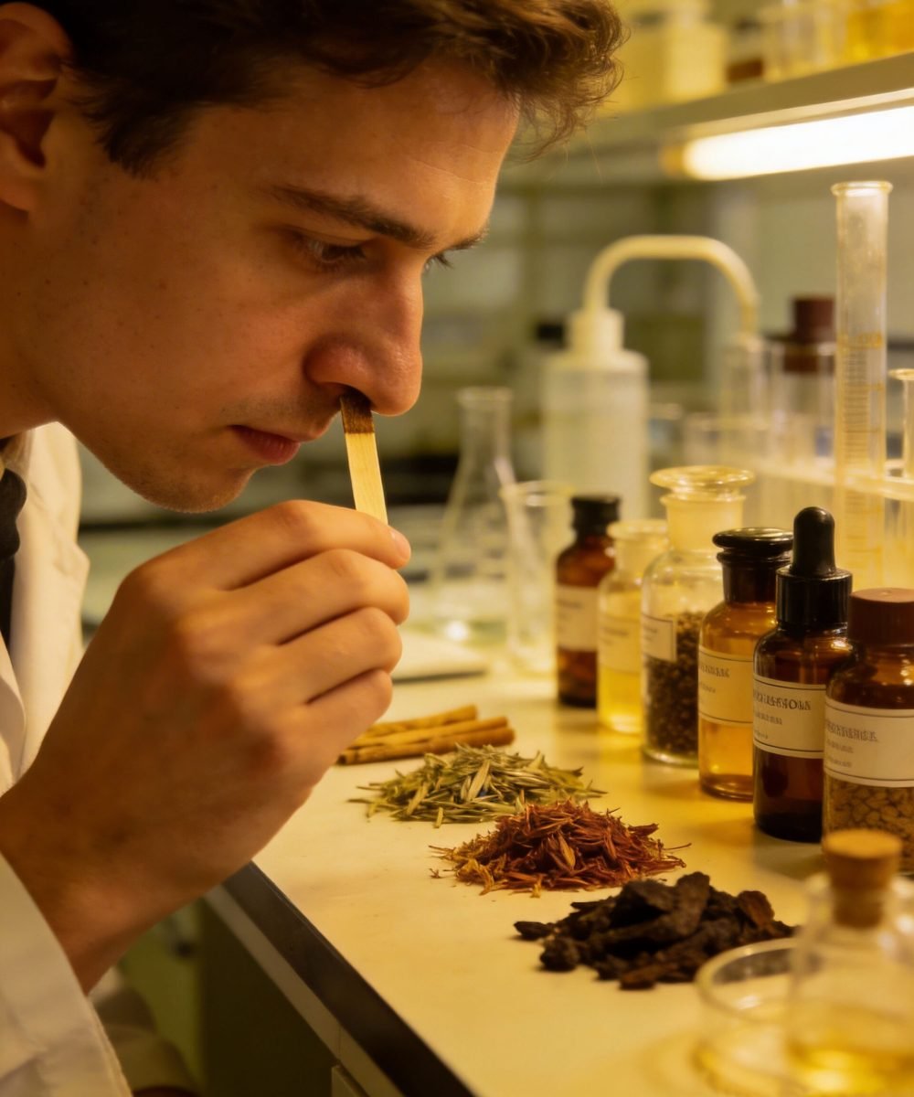 jimeng-2026-03-26-9620-调香师 实验室 闻香条 天然香料 暖光 专业